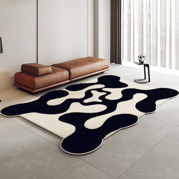 Tapis Rectangulaire Velours Motif Vague Noir & Blanc – Salon