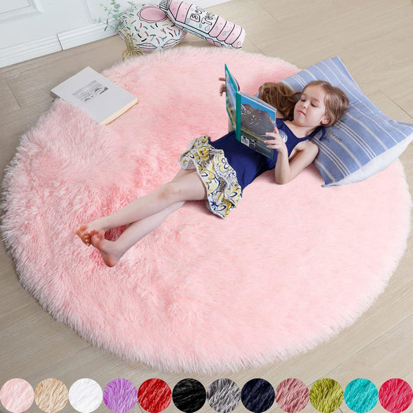 Tapis Rond Shaggy Moelleux Uni – Salon & Chambre