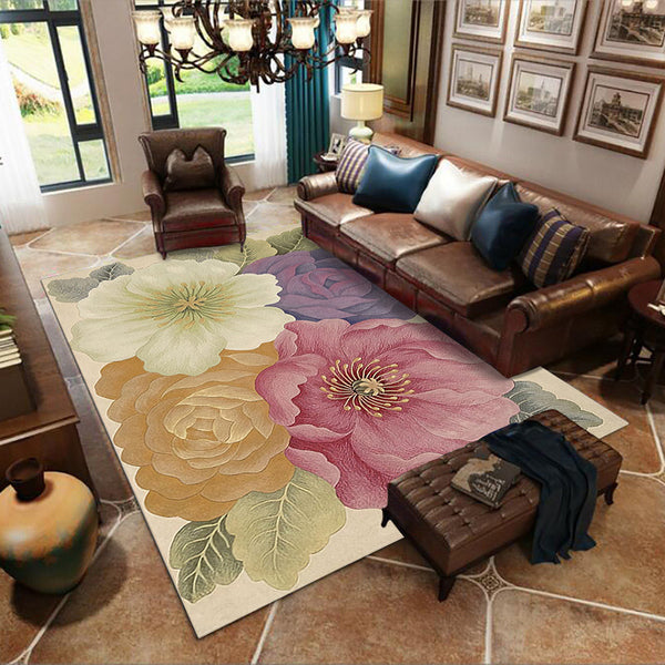 Tapis Rectangulaire Polyester Motif Cartoon Fleurs & Animaux – Salon & Chambre