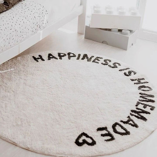 Tapis Rond Message "Happiness is Homemade" – Blanc – Chambre & Salon