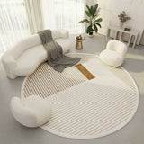 Tapis Rond Velours Crème Relief Anneaux – Salon & Chambre 6