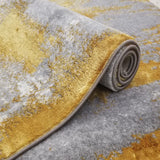 Tapis Rectangulaire Abstrait Doré & Gris Style Luxe – Salon & Chambre 5