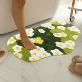 Tapis Irrégulier Pelouse Marguerites Vertes Floqué Salle de Bain 5