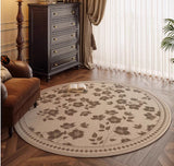 Tapis Rond Luxe – Motif Floral Sculpté Crème & Or | Salon Chambre 12
