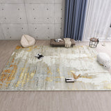 Tapis Rectangulaire Abstrait Doré & Gris Style Luxe – Salon & Chambre 7