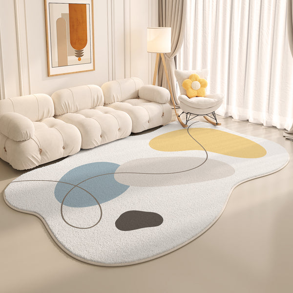Tapis Irrégulier Grand Format – Forme Nuage Crème & Couleurs Douces | Salon