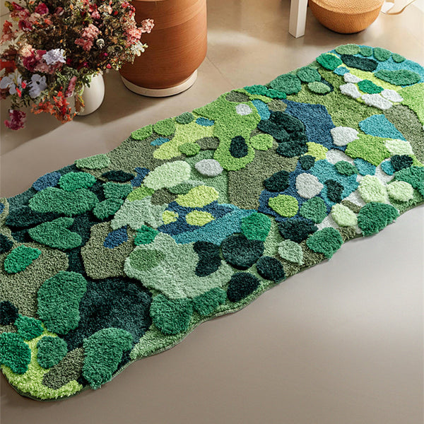 Tapis Touffeté Irrégulier Mousse Verte Forêt Tropicale Chambre