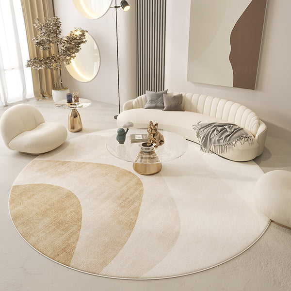 Tapis Rond Abstrait Minimaliste Japonais Crème – Salon