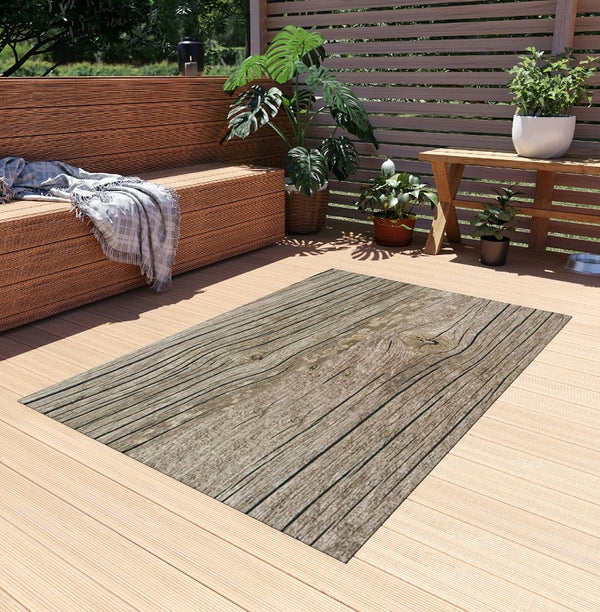 Tapis Rectangulaire Motif Bois Naturel Polyester – Extérieur & Terrasse