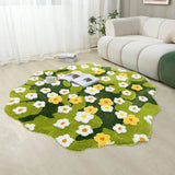 Tapis Irrégulier Pelouse Marguerites Vertes Floqué Salle de Bain 10
