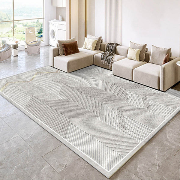 Tapis Rectangulaire Moderne – Design Géométrique Épuré Gris & Beige | Salon Chambre