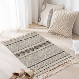 Tapis Tissé Coton Lin Franges Motifs Berbères Scandinave 11