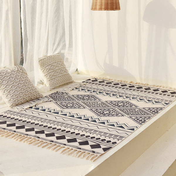 Tapis Rectangulaire Coton Géométrique Franges – Salon & Chambre