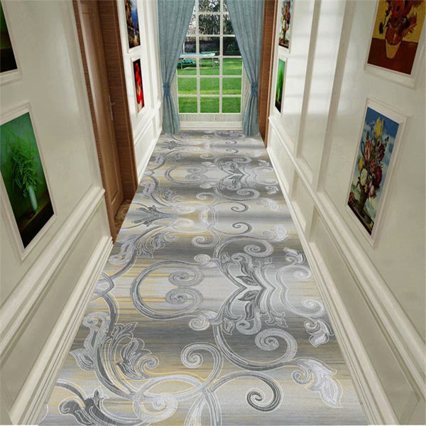 Tapis Couloir Runner Arabesque Noir Blanc Style Européen