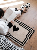 Tapis Entrée Coeur Touffeté Noir Blanc Moderne Hall Chambre 2