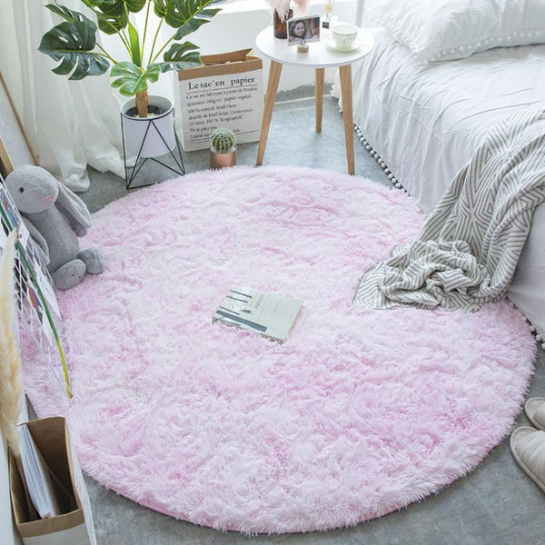 Tapis Rond Shaggy Tie-Dye Pastel Doux – Chambre & Salon