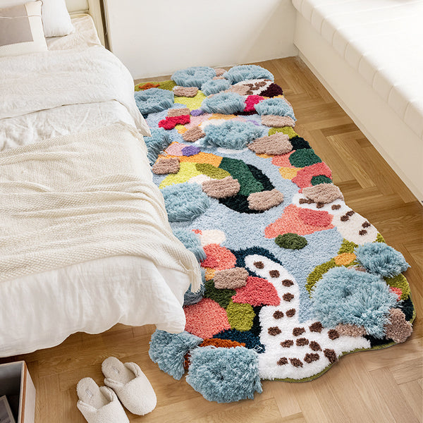 Tapis Touffeté Irrégulier Jardin d'Été Coloré Fleurs Chambre