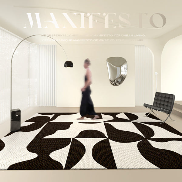 Tapis Rectangulaire Laine Géométrique Noir & Blanc – Salon & Salle à Manger