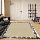 Tapis Rectangulaire Bordure Florale – Style Classique Beige & Noir | Salon Chambre 5