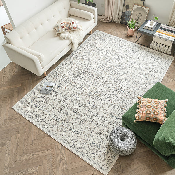 Tapis Moderne Minimaliste Effet Vintage – Beige & Gris – Salon & Chambre