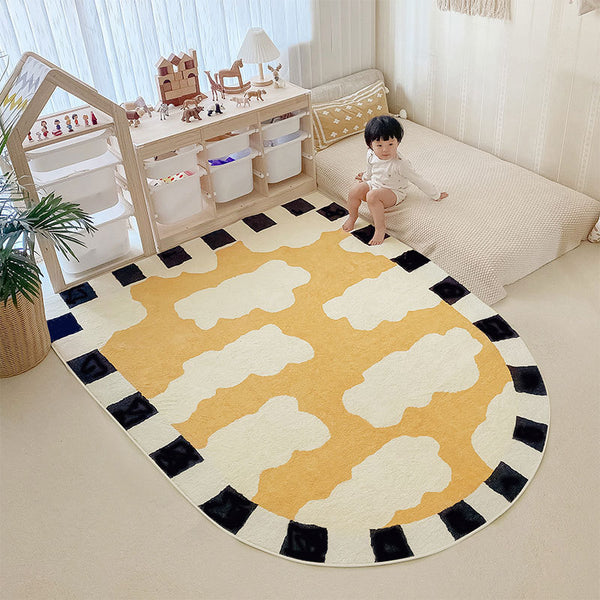 Tapis Ovale Enfant Nuages & Arc-en-Ciel – Chambre Bébé – Coloré