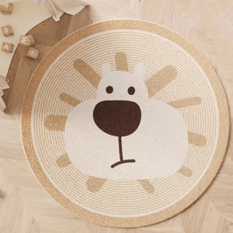 Tapis Rond Ours Cartoon Beige Imitation Cachemire Chambre Enfant — Tapinna®
