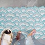 Tapis Entrée Découpable Motif Écailles Nuages Crème & Turquoise 3