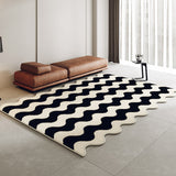 Tapis Rectangulaire Velours Motif Vague Noir & Blanc – Salon 8