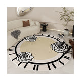 Tapis Rond Géométrique Noir & Crème Style Français – Salon & Chambre 3