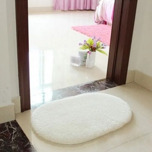Tapis d'Entrée/Paillasson | Shaggy Uni Moderne Persan - Tapinna® Blanc / Ovale / 40x60cm