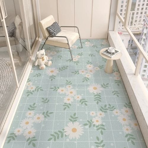 Tapis d'Extérieur | Moderne Minimaliste Motif Floral - Tapinna® Bleu / Rectangulaire / 50x120cm