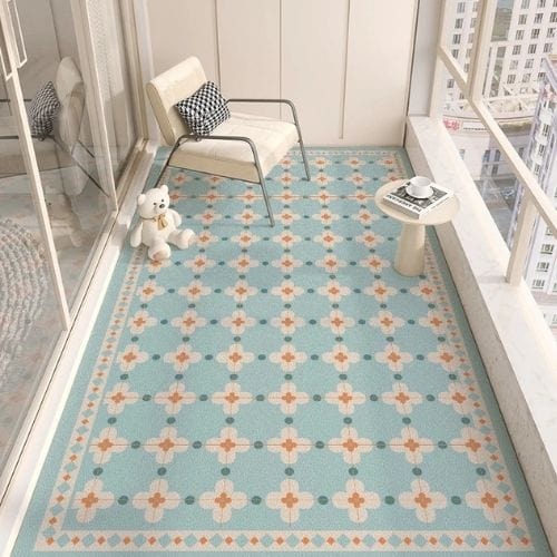 Tapis d'Extérieur | Moderne Minimaliste Motif Floral - Tapinna® Bleu / Rectangulaire / 50x120cm