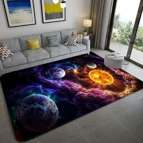 Tapis de Chambre | 3D Planète Système Solaire Galaxie - Tapinna® Coloré / Rectangulaire / 40x60cm