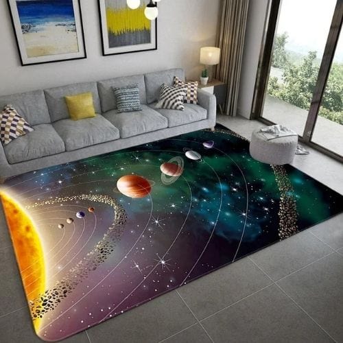 Tapis de Chambre | 3D Planète Système Solaire Galaxie - Tapinna® Coloré / Rectangulaire / 40x60cm