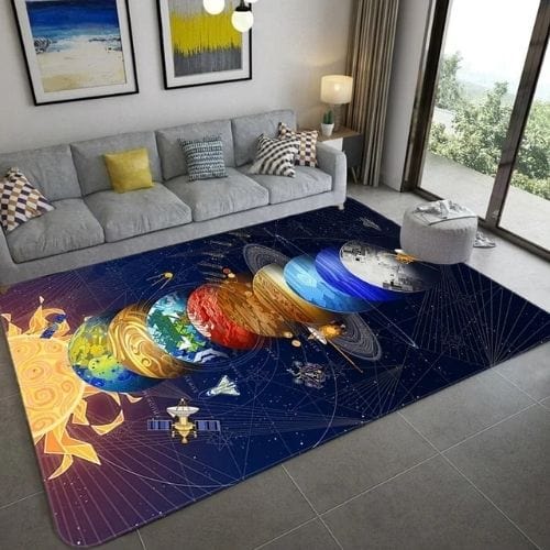 Tapis de Chambre | 3D Planète Système Solaire Galaxie - Tapinna® Coloré / Rectangulaire / 40x60cm