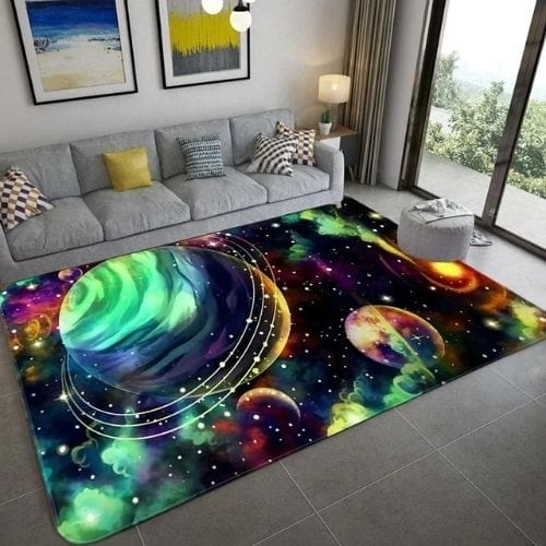 Tapis de Chambre | 3D Planète Système Solaire Galaxie - Tapinna® Coloré / Rectangulaire / 40x60cm