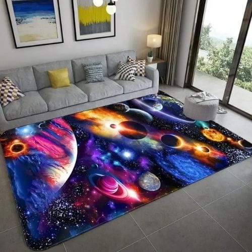 Tapis de Chambre | 3D Planète Système Solaire Galaxie - Tapinna® Coloré / Rectangulaire / 40x60cm