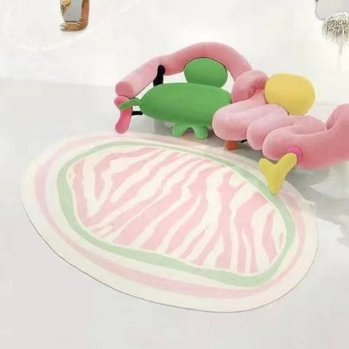 Tapis de Chambre | Enfant Poil Ras Motif Rayé - Tapinna® Rose Vert / Irrégulier / 60x90cm