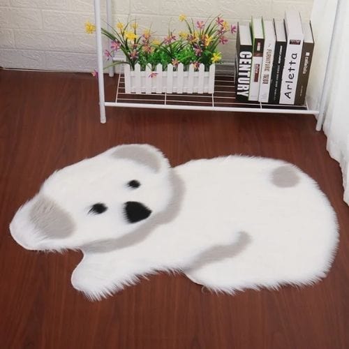 Tapis de Chambre | Kilim Moderne Poil long Forme Koala - Tapinna® Noir et Blanc / Animal / 60x90cm