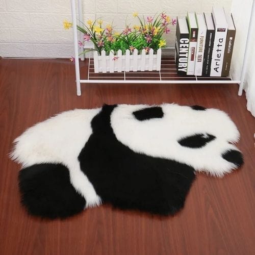 Tapis de Chambre | Kilim Moderne Poil long Forme Panda - Tapinna® Noir et Blanc / Animal / 60x90cm