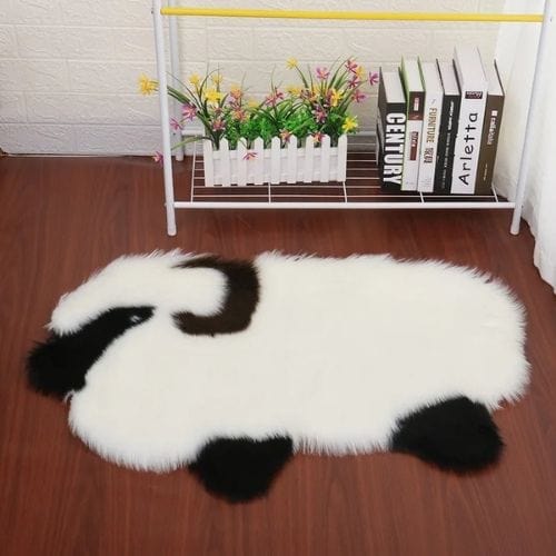 Tapis de Chambre | Kilim Moderne Poil long Mouton - Tapinna® Noir et Blanc / Animal / 60x90cm