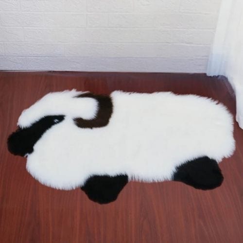 Tapis de Chambre | Kilim Moderne Poil long Mouton - Tapinna® Noir et Blanc / Animal / 60x90cm