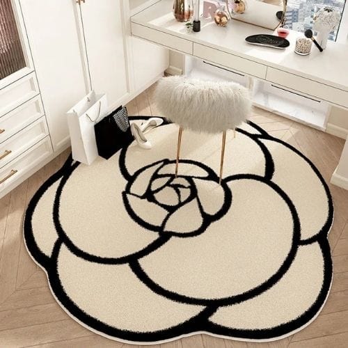 Tapis de Chambre | Moderne Oriental Forme Fleur - Tapinna® Beige/Crème Noir / Fleur / 60x60cm