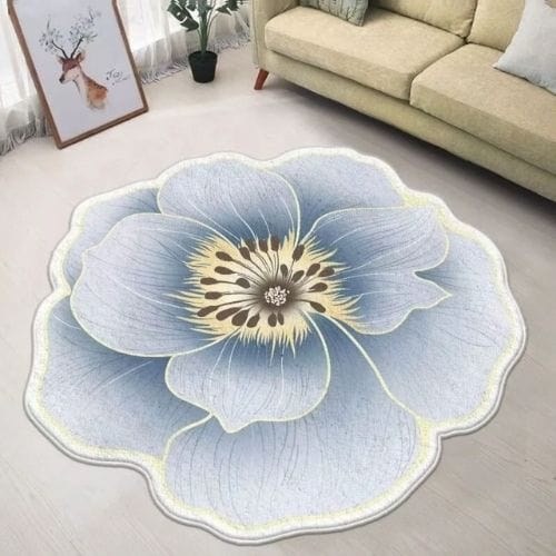 Tapis de Chambre | Moderne Poil Ras Forme Fleur - Tapinna® Bleu / Fleur / Diamètre 80cm