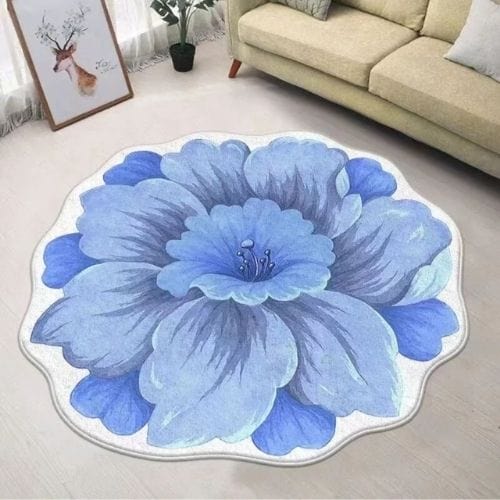 Tapis de Chambre | Moderne Poil Ras Forme Fleur - Tapinna® Bleu / Fleur / Diamètre 80cm