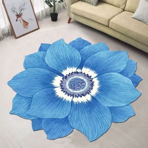 Tapis de Chambre | Moderne Poil Ras Forme Fleur - Tapinna® Bleu / Fleur / Diamètre 80cm