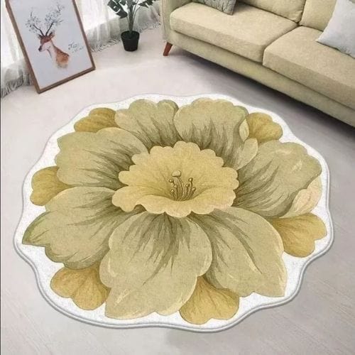 Tapis de Chambre | Moderne Poil Ras Forme Fleur - Tapinna® Jaune / Fleur / Diamètre 80cm