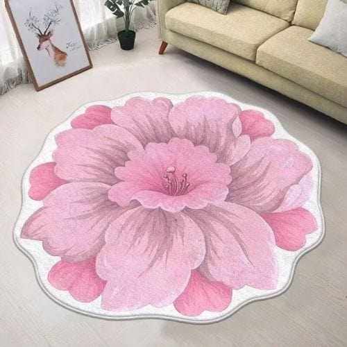 Tapis de Chambre | Moderne Poil Ras Forme Fleur - Tapinna® Rose / Fleur / Diamètre 80cm