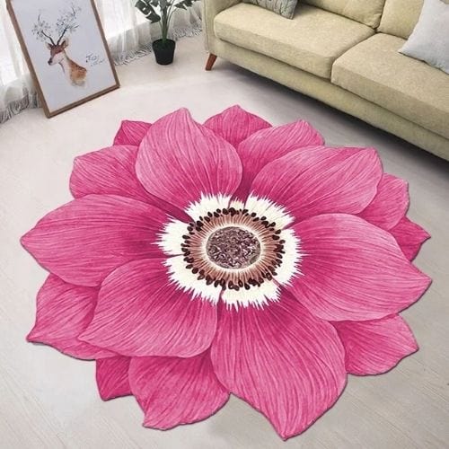 Tapis de Chambre | Moderne Poil Ras Forme Fleur - Tapinna® Rose / Fleur / Diamètre 80cm