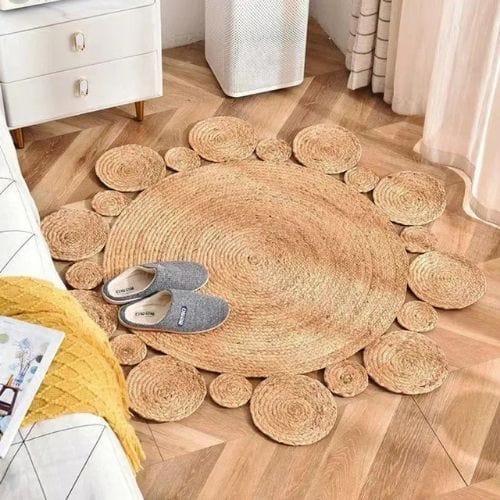 Tapis de Chambre | Moderne Tressé Main - Tapinna® Beige / Irrégulier / Diamètre 80cm